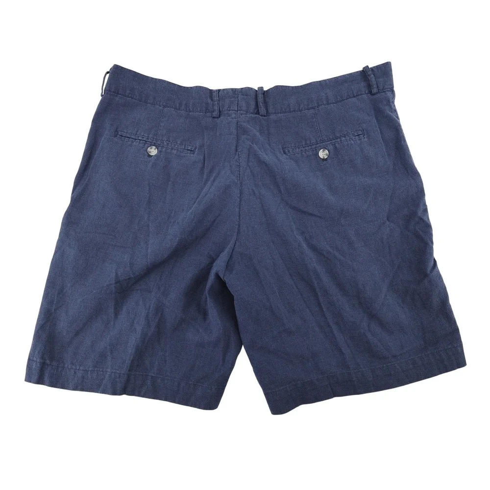 Alan Flasser Linen Rayon Blend Shorts Mens Navy Blue Flat Front Shorts Size‎ 38
